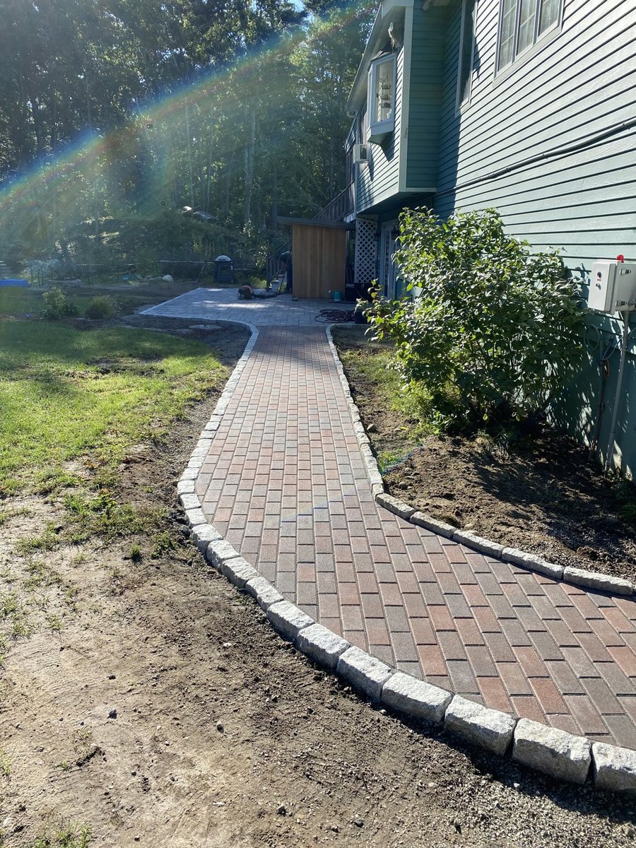Paver walkway with professional edging in Central Massachusetts