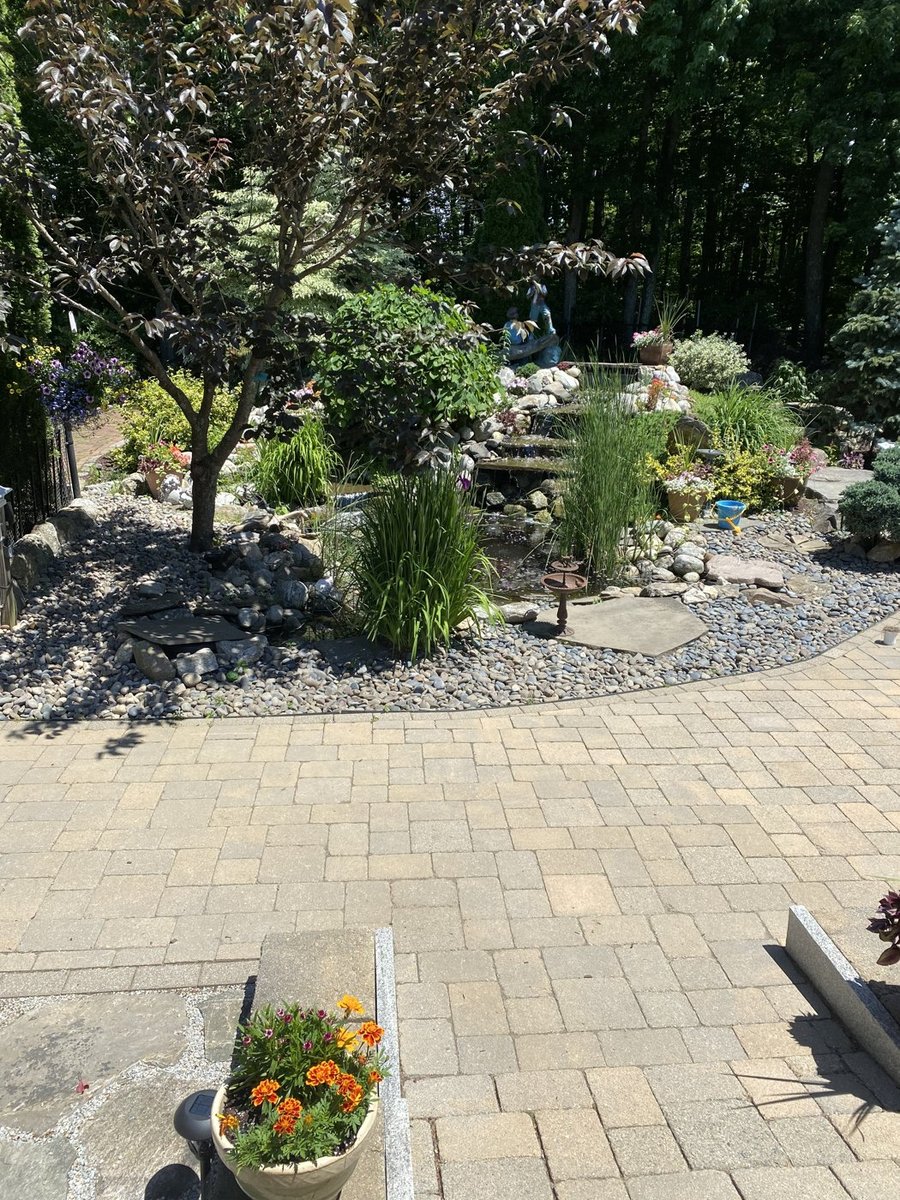Custom water feature with natural stone landscaping in Central Massachusetts