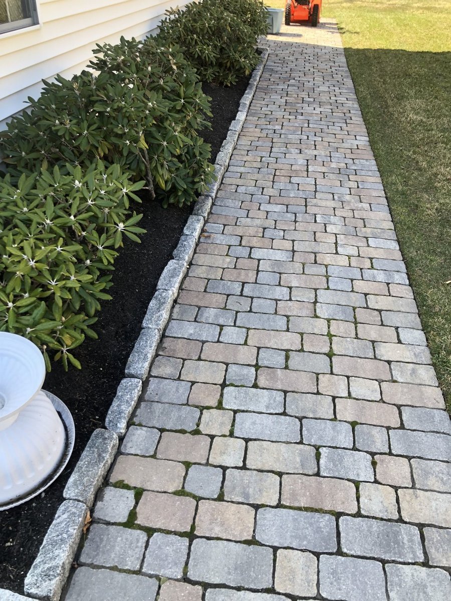 Paver walkway with professional edging in Central Massachusetts